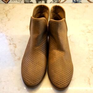 Merona Tan Slip On Bootie, Faux Perforated Leather, 7.5, Vegan